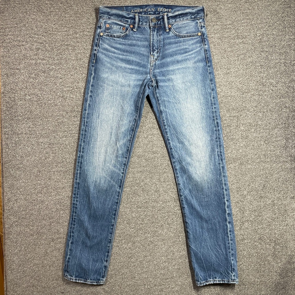American Eagle Jeans Mens 30x36 Straight‎ Leg Recycled Cotton Medium Wash Blue